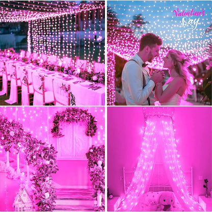 Fairy Lights Outdoor String Lights 33Ft 100 LED with Memory Modes Controller, Extendable Christmas Lights Decorations for Wedding, Christmas, Party, Patio, Indoor Outdoor (Pink)
